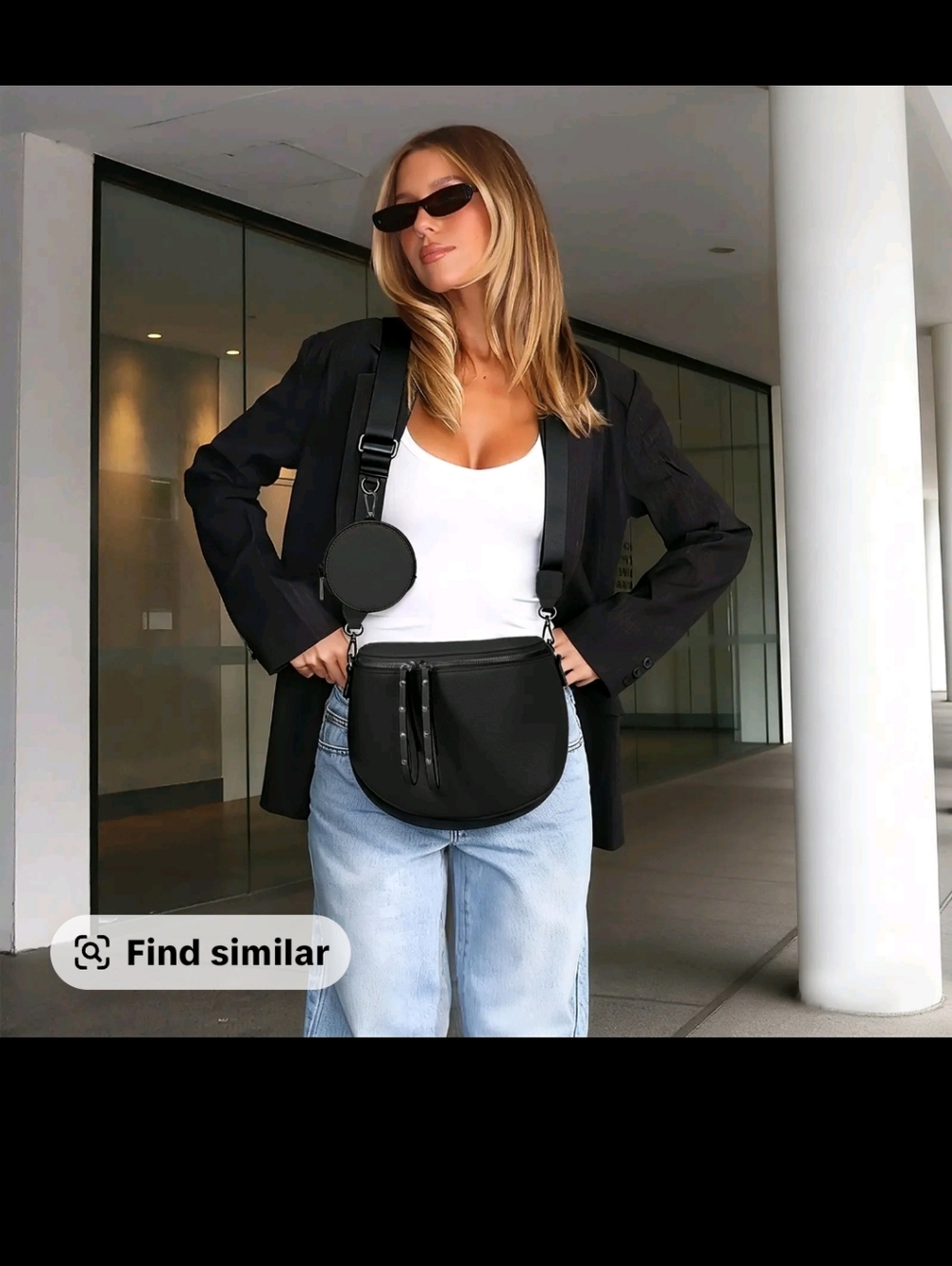 Black Crossbody Saddle Bag with Coin Pouch - Picture 4 of 5